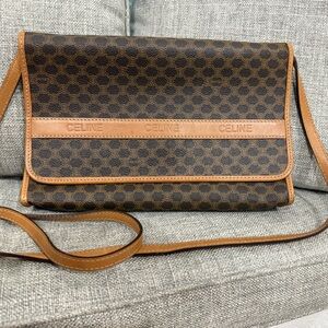 Celine Macadam Brown and Tan Monogram Crossbody Bag